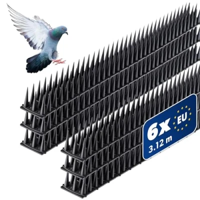 Abbildung von KADAX 6 Stück Vogelabwehr Spikes, Kunststoff, 51x4x3,5 cm, 3 reihig, für Tauben, Katzen, Marder, Zaun, Balkon, Dach, Fensterbank, robust und wetterbeständig, frei zuschneidbar, Schwarz