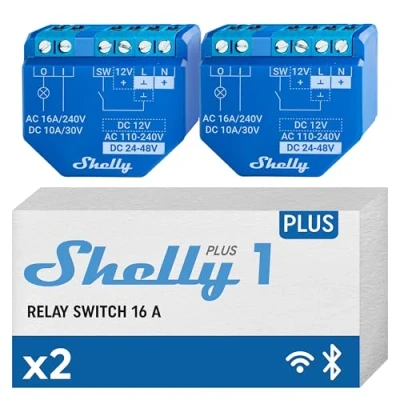 Abbildung von Shelly Plus 1 Wlan &amp; Bluetooth Smart Relais Schalter 16A Trockenkontakt Lichtschalter Hausautomation Kompatibel mit Alexa Google Home iOS Android App Kein Hub erforderlich (2 Pack)