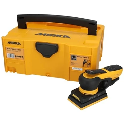 Abbildung von Mirka DEOS II 353 Schwingschleifer im Koffer 81x133mm 300 W vibrationsarme Schleifmaschine für staubfreies Schleifen von Holz, Trockenbau &amp; Metall mit Klett Schleifpapier, MID3534044CA
