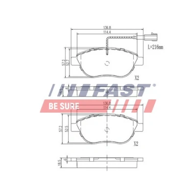 Abbildung von FAST FT29144 Bremsbelagsatz Vorderachse mit integriertem Verschleißsensor FIAT: Grande Punto Schrägheck, Evo III Schrägheck