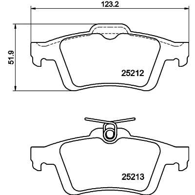 Abbildung von HELLA 8DB 355 015 761 Bremsbelagsatz nicht für Verschleißwarnanzeiger vorbereitet FORD: KUGA 2, FOCUS 3, 3 Turnier, VOLVO: V40 Schrägheck, V50