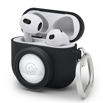 Abbildung von elago Snapshot kompatibel mit AirPods 3 Hülle, AirTags Niedliches Kamera Design, unterstützt kabelloses Laden Tracking Gerät Nicht im Lieferumfang enthalten (Schwarz)