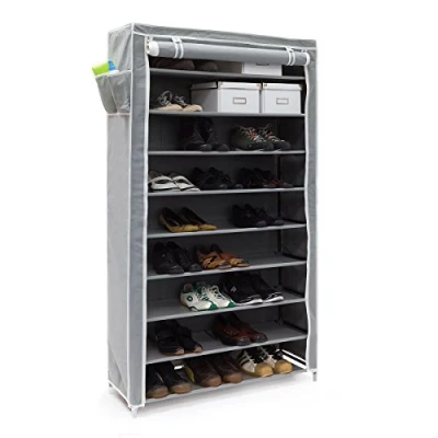 Abbildung von Relaxdays Schuhschrank VALENTIN hoch HxBxT: 161 x 88 30 cm Schuhregal mit Stoffbezug und 10 Ablagen Stoffschrank Reißverschluss für staubfreie Lagerung Schuhständer 45 Paar Schuhe, anthrazit