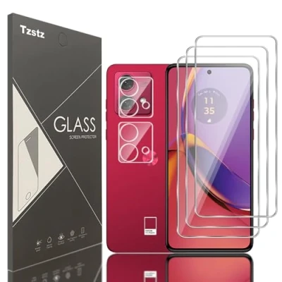 Abbildung von Tzstz Displayschutzfolie aus Hartglas für Motorola Moto G84 5G, Härtegrad 9H, kratzfest, 3 + 2 Stück
