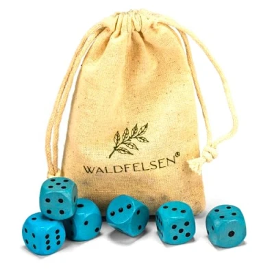 Abbildung von Waldfelsen 6, 12, 20, 30 oder 50 hochqualitative Holzwürfel aus echtem Buchenholz Augenwürfel Spielwürfel Holz in 16 mm Standardwürfel mit Stoffbeutel Würfelset (Himmelblau, 6 Stück)