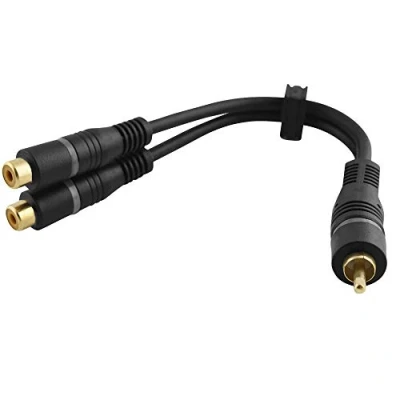 Abbildung von BestPlug 20cm Y Video RCA Kabel Adapter Verteiler Splitter Weiche, 1 Cinch Stecker männlich auf 2 Buchse Kupplung weiblich vergoldet, Schwarz