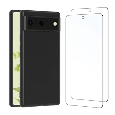 Abbildung von NEW&#039;C Hülle für Google Pixel 6 Ultra Thin Silikon Schwarz TPU Gel und 2 x Panzer Schutz Glas