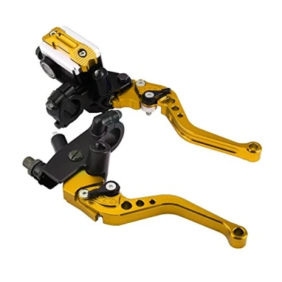 Abbildung von Keenso Motorrad Brems und Kupplungshebel, 1 Paar 7/8 Zoll Lenker Kupplungshebel Hauptzylinder Ausgleichsbehälter Hebel (Golden)