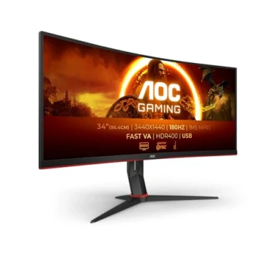 Abbildung von AOC Gaming CU34G2XPD 34 Zoll WQHD Curved Monitor, 180 Hz, 1ms, FreeSync Premium (3440x1440, HDMI, DisplayPort, USB Hub) schwarz/rot