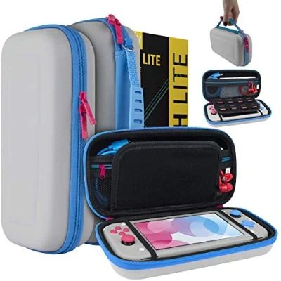 Abbildung von Orzly Case for Nintendo Switch Lite Portable Travel Carry with Storage Games and Accessories [Grey/Blue a Tint of Pink Special Edition]