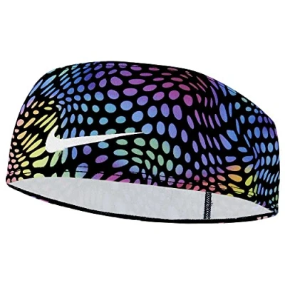 Abbildung von Nike DRI FIT Swoosh Headband 2.0 Stirnband aus Polyester und Elasthan in der Farbe Black/Dynamic Turq/Silver, N.100.4515.930.OS