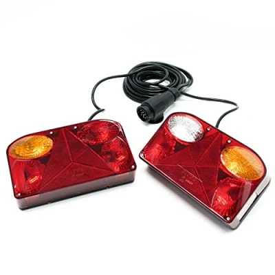 Abbildung von Wiltec 2X Anhänger Rückleuchten 12V 13 poliger Stecker mit 5 Funktionen inkl. Kabel (5 m), Adapter für PKW