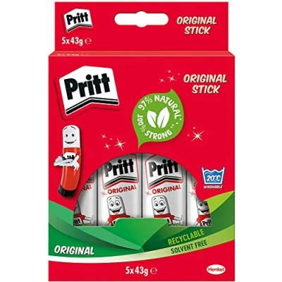 Abbildung von Pritt Stick 1456072 Klebestift, fest, auswaschbar, lösemittelfrei, groß, 43 g, 5 Stück