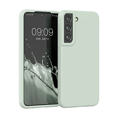 Abbildung von kwmobile Schutzhülle kompatibel mit Samsung S22 Hülle Silikon Case Handyhülle weiche Oberfläche kabelloses Laden Cool Mint