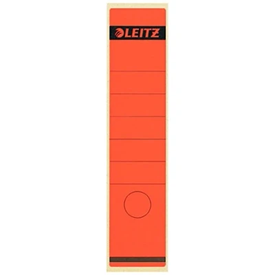 Abbildung von Leitz Rückenschild selbstklebend für Standard und Hartpappe Ordner, 100 Stück, 80 mm Rückenbreite, Langes breites Format, 62 x 285 mm, Papier, rot, 16401025