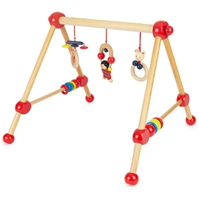 Abbildung von Bieco Baby Gym Spieltrapez Spielbogen Holz mit Figuren &amp; Kugeln Spielebogen Mobile Activity Center Holzspielzeug Spielzeug