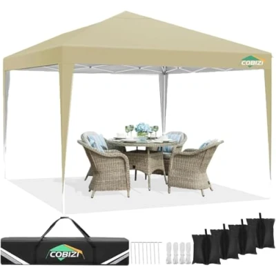 Abbildung von COBIZI Faltpavillon 3x3 Wasserdicht Stabil, Partyzelt Gartenpavillon UV Schutz 50+ Pavillion Klappbar 3x3m Pop up Pavillon mit 4 Sandsäcke für Camping, Strand, Familientreffen(Khaki)