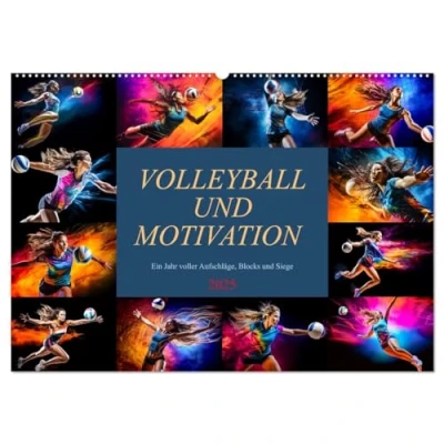 Abbildung von Volleyball und Motivation (Wandkalender 2025 DIN A2 quer), CALVENDO Monatskalender