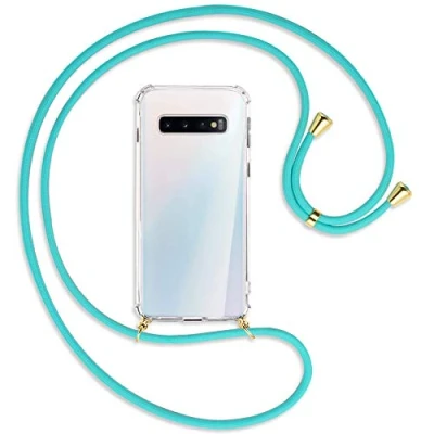 Abbildung von mtb more energy Handykette kompatibel mit Samsung Galaxy S10 (SM G973, 6.1&#039;&#039;) türkis/Gold Smartphone Hülle zum Umhängen Anti Shock Full TPU Case