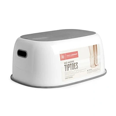 Abbildung von Prince Lionheart Step Stool Tritthocker Anti Rutsch Ober und Unterseite Leicht zu reinigen Handgriffe Vielseitig Aufbewahrung Badezimmer Booster Handwaschbecken Grau