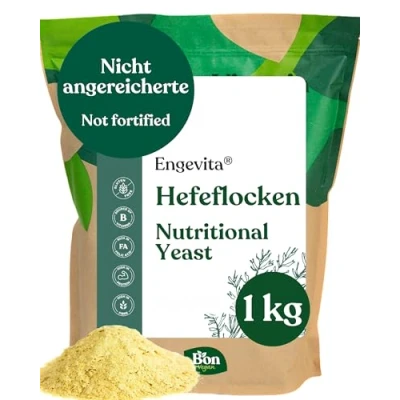 Abbildung von Bon Vegan Engevita Nicht angereicherte Nährhefe Flocken by Premium Nutritional Yeast Flakes 1000g Veganer Käseersatz mit B Vitaminen Gentechnikfrei Glutenfrei ohne Zusatz von