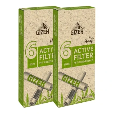 Abbildung von Smokerhontas Gizeh Bio Hanf Aktivkohlefilter Active Filter Ø 6mm 10 Stück pro Packung Aktivkohle Tips mit Keramikkappen und Kokosnusskohle (2 Packungen)