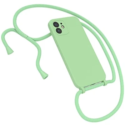 Abbildung von EAZY CASE Premium Silikon Handykette kompatibel mit iPhone 12 Handyhülle Umhängeband, Handykordel Schutzhülle, Silikonhülle, Hülle Band, Kette für Smartphone, Hell Grün
