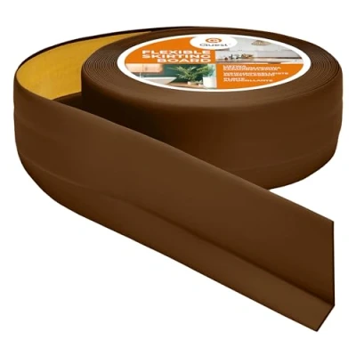 Abbildung von Quest Weichsockelleiste Selbstklebend 50 mm x 20 Sockelleiste PVC, Flexible Abschlussleiste, Knickleiste für Küche, Badezimmer, Wand, Boden Dekorativ, UV Beständig 5 Meter, Braun