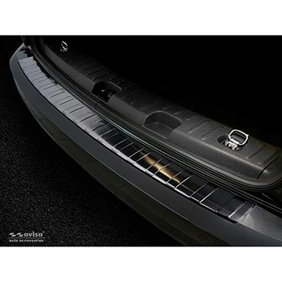 Abbildung von Avisa Schwarz Edelstahl Heckstoßstangenschutz kompatibel mit Volkswagen Caddy 2004 2015 &amp; FL 2020 &#039;Ribs&#039;