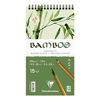 Abbildung von Clairefontaine 975923C Spiralblock Bamboo Aquarelle, 15 Blatt Bambuspapier 250g, 13,5x25cm, 1 Block