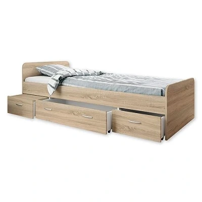 Abbildung von BORO Modernes Einzelbett mit 3X Schubkästen 90 x 200 cm Praktisches Jugendzimmer Kojenbett in Eiche Sonoma Optik 95 66 204 (B/H/T)