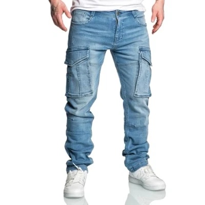 Abbildung von REPUBLIX Herren Sweathose in Stretch Denim Männer Cargo Jogging Jeans R7026 Hellblau W31