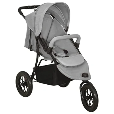 Abbildung von vidaXL Kinderwagen mit Verdeck Korb Einhand Klappsystem Kinder Baby Buggy Kinderbuggy Kindersportwagen Reisebuggy Sportwagen Hellgrau Stahl