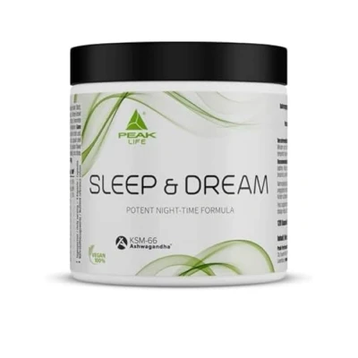 Abbildung von PEAK Sleep &amp; Dream 120 Kapseln I 30 Portionen All In One Schlafunterstützung Beruhigung mit Melatonin Ashwagandha KSM 66® Baldrian Melisse Passionsblume Vitamine Mineralstoffe 114 g