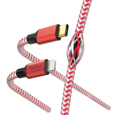 Abbildung von Hama Ladekabel „Reflective“ USB C auf Lightning, Nylon, 1,5m (iPhone Ladekabel, Lightning Kabel, iPhone 14 13 12 11 Pro Max Plus mini SE XS XR X 8 7, iPad Air mini, MFI zertifiziert) rot