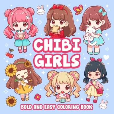 Abbildung von Chibi Girls Bold And Easy Coloring Book: Kawaii Japanese Manga Characters Cute Anime Art Simple Page For Kids Adults