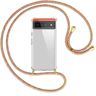 Abbildung von mtb more energy® Handykette kompatibel mit Google Pixel 6 (6.4&#039;&#039;) Rainbow/Gold Smartphone Hülle zum Umhängen Anti Shock Full TPU Case