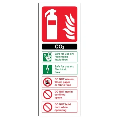 Abbildung von vsafety 11004 Hammer/Schlägel aj r Feuerlöscher Schild, CO2 ID, starrer Kunststoff, Porträt, 100 mm x 280 mm, schwarz/grün/rot