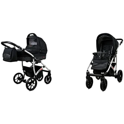 Abbildung von BabyLux Largo 2 in 1 Baby Kinderwagen Tief und mit Zubehör Verstellbar faltbar Aluminiumkonstruktion Wasserdicht Nicht abnehmbare Räder Garden Flowers Silver Frame