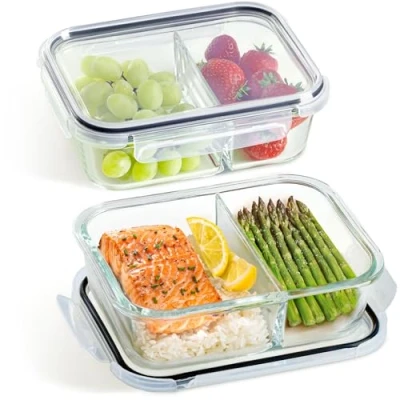 Abbildung von Praknu Lunchbox Frischhaltedosen Set mit Deckel Glas 2 Kammer, Tupperdosen, Meal Prep, Borosilikatglas BPA freiem Kunststoffdeckel und Silikon, (Set), 1000 ml Glasbehälter Ofenfest Bento Box Zum Einfrieren Tupper