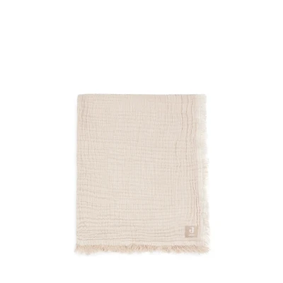 Abbildung von Jollein Babydecke Muslin Fringe Stripe, Biscuit/Ivory 120x120cm 100% Baumwolle Fürs Kinderbett 0.5 TOG GOTS Zertifiziert Mit Fransen