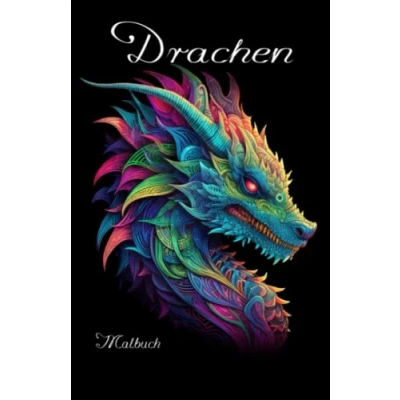 Abbildung von Fantasie Drachen Malbuch für Erwachsene mit schwarzem Hintergrund (Fantasy Malbücher)