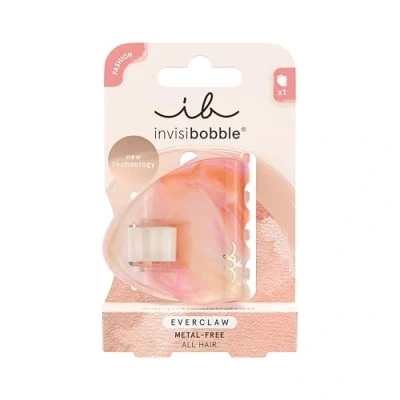 Abbildung von invisibobble EVERCLAW M Pink Blossom (1 Stück) Haarklammer Damen &amp; Mädchen in Rosa Groß, haarschonend metallfrei Recycelbare Haarspange für dickes Haar Stylisch nachhaltig Marmor Look