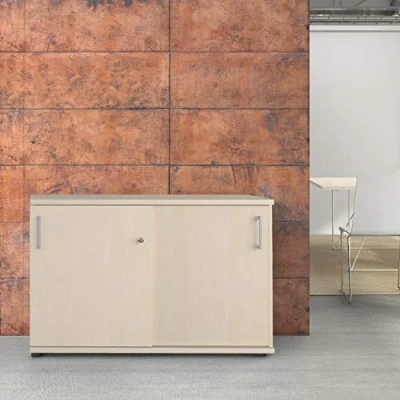 Abbildung von Weber Büro Uni Schiebetürenschrank Sideboard abschließbar 1,2M breit 2OH Ahorn Aktenschrank