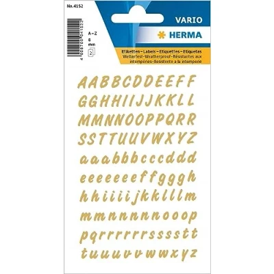 Abbildung von HERMA 4152 Buchstaben Aufkleber gold, 238 Stück, Schriftgröße 8 mm, selbstklebend, wetterfest, klein, Alphanet Sticker Klebebuchstaben A Z aus Folie zum Aufkleben, transparent