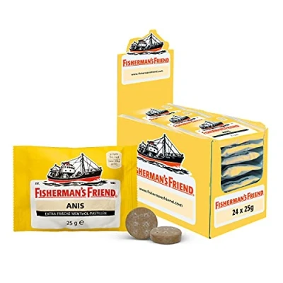 Abbildung von Fisherman&#039;s Friend Anis, 24er Vorratsbox, Exklusive Sorte: Anis und Menthol Geschmack, mit Zucker &amp; vegan, Bonbons für frischen Atem, 24 x 25g