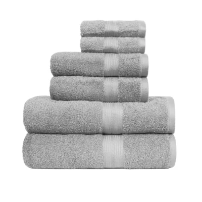 Abbildung von Amazon Basics Handtuch Set, ausbleichsicher, 6 Stück, 2 Badetuch und Handtücher Waschlappen, 100% Baumwolle 500g/m², 140 x 70 cm, Grau