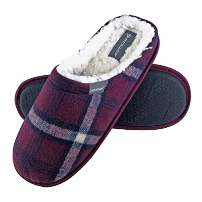Abbildung von DUNLOP Herren Kariert Winter Warm Fleece Plüsch Gefüttert Hausschuhe mit Innenfell (45 EU, 7179 Red)
