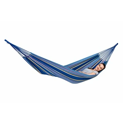 Abbildung von AMAZONAS Hängematte wetterfest UV beständig Tahiti Ocean 200cm x 100cm bis 120kg blaugestreift