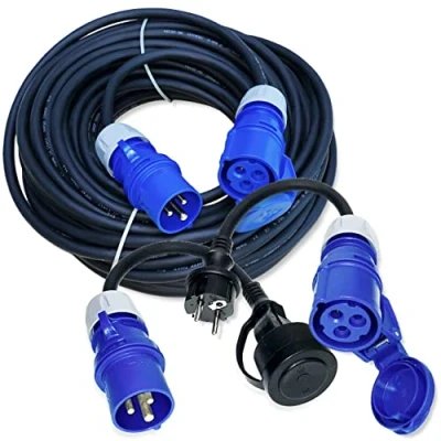 Abbildung von IntuiFlex Camping Kabel Set 25m Gummiverlängerung/Stromkabel + 2X Adapter CEE 230V H07RN F 3G2,5 IP44 3x2,5 mm 16A Schuko Stecker auf Kupplung Schutzkontakt Steckdose